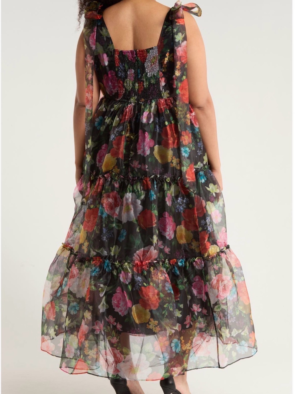 Chelsea28 Black Floral Tiered Maxi Dress with Multicolor Blooms